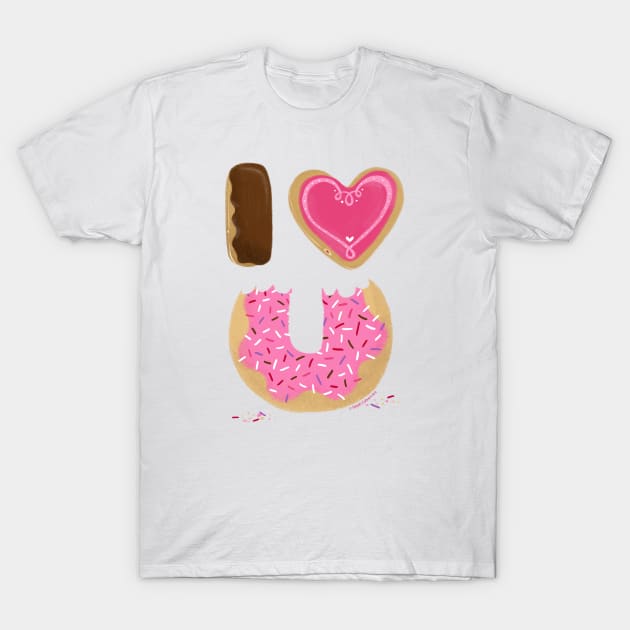 I love you donuts - valentines day doughnut i heart you sweet food art T-Shirt by Steph Calvert Art